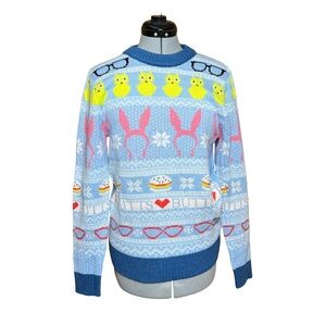 Bob’s Burgers Ugly Christmas Easter Crewneck Sweater BUTTS Blue with Graphics